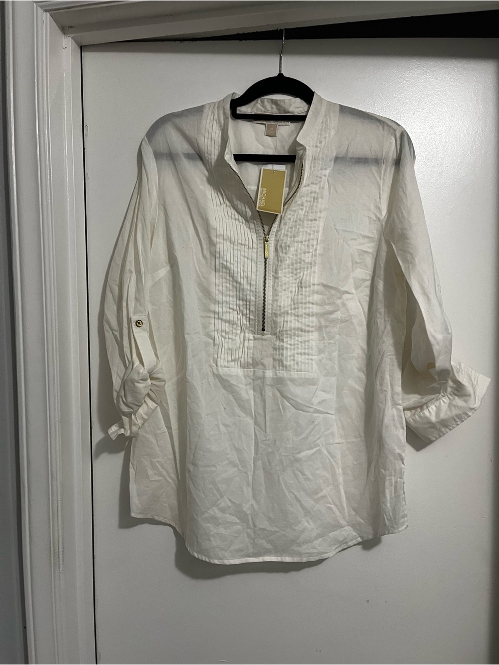 Womans White Zip-Front Lightweight Blouse